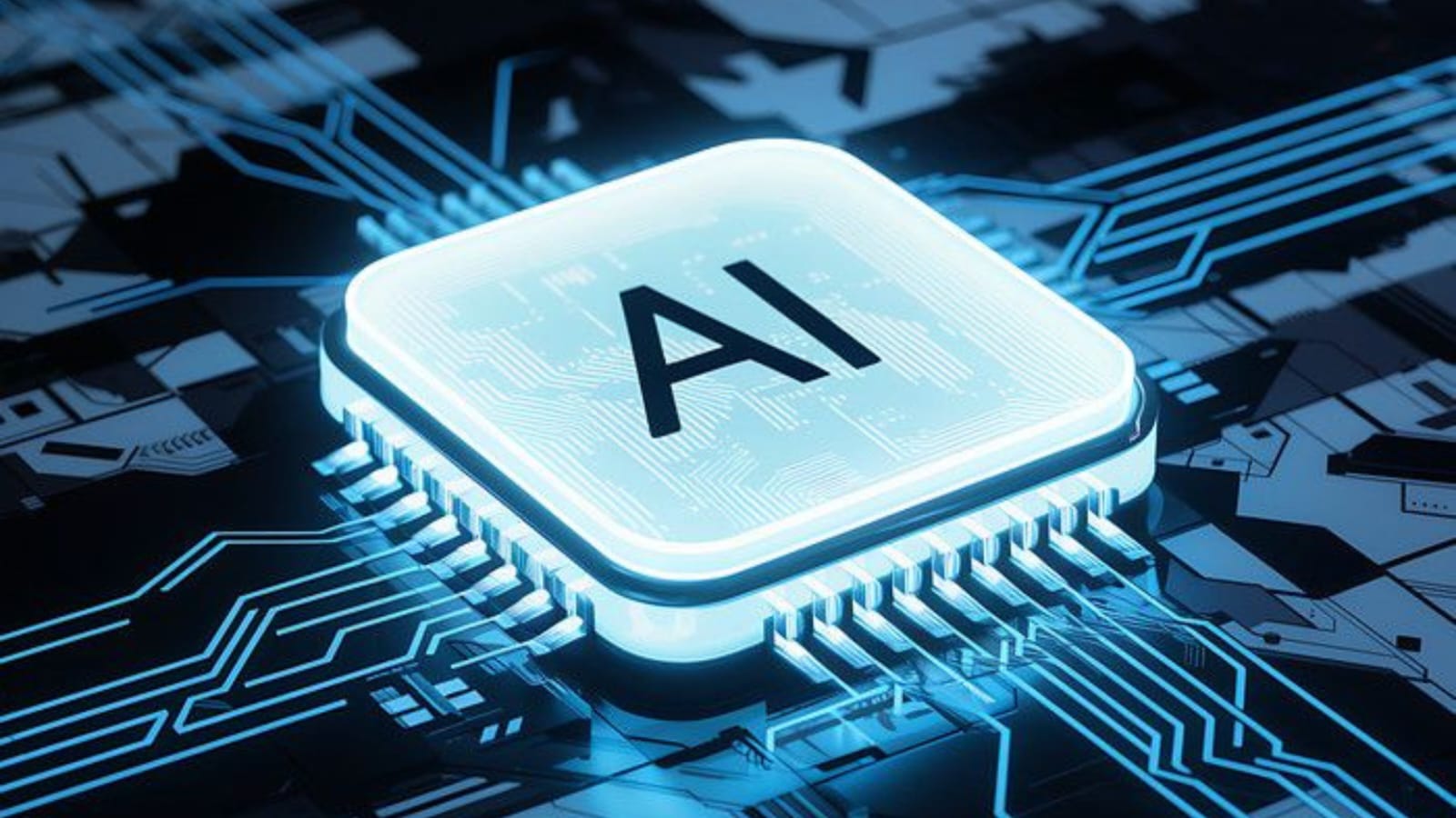 AI chip glowing on a digital circuit board representing the future of AI advertising 2025 and how advanced models reshape paid search.