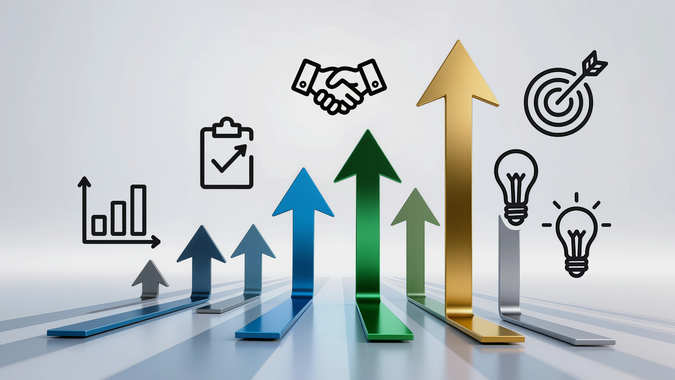 Colorful upward arrows representing small business growth, success metrics, and strategic improvement through chatgpt ads for small businesses